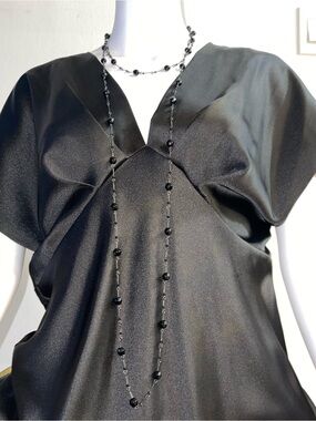 Black Faceted Bead Long Necklace + earrings - Women Jewelry